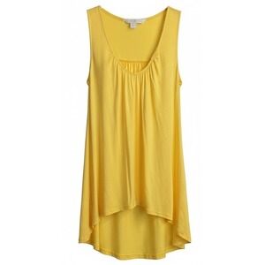 Boston Proper Womens Yellow Sleeveless High Low Pleated Scoop Neck‎ Tank Top XS